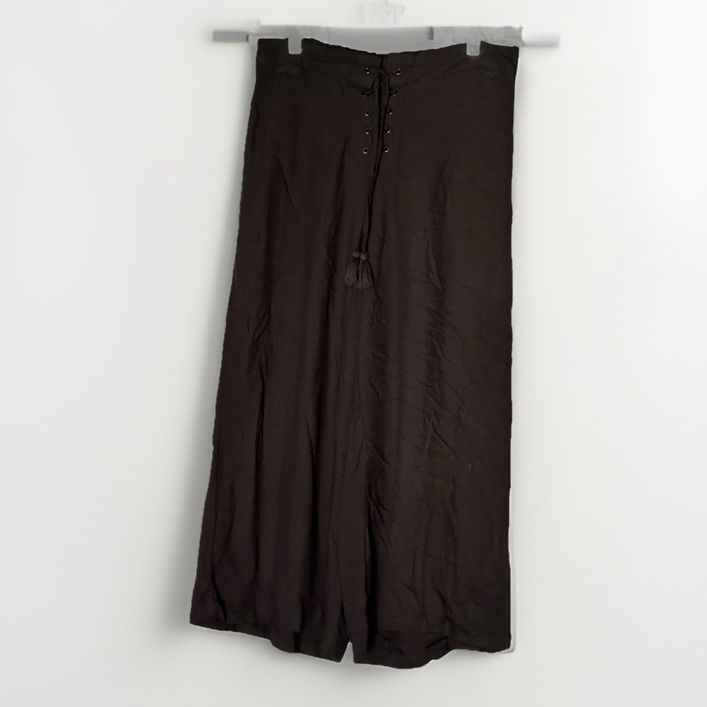 Rewash Black Wide Leg Capri Pants Womens Large Lace‎ Up Front Flowy Casual